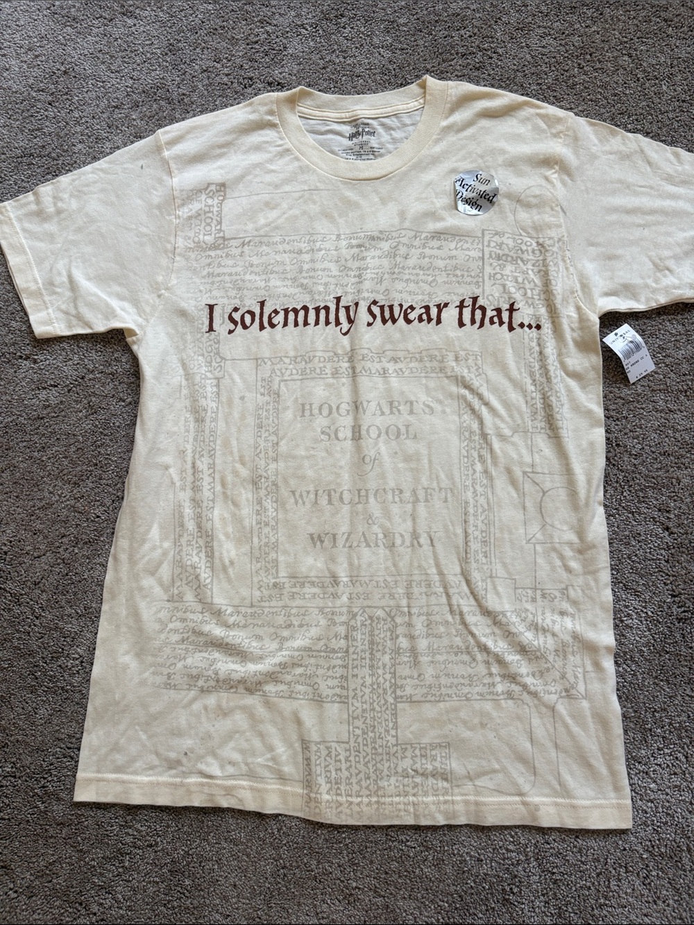 Beige 'I Solemnly Swear That...' Short Sleeve Graphic Tee